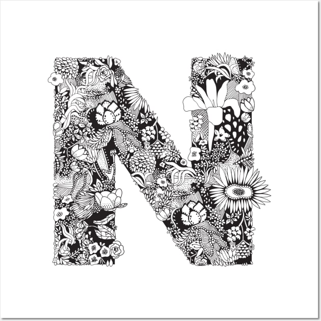 Floral Letter N Wall Art by HayleyLaurenDesign